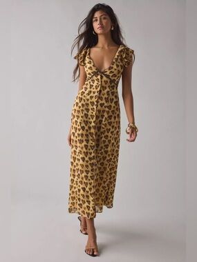 Kimchi Blue Ruffled Romance Cutout Tie-Back Slip Midi Dress